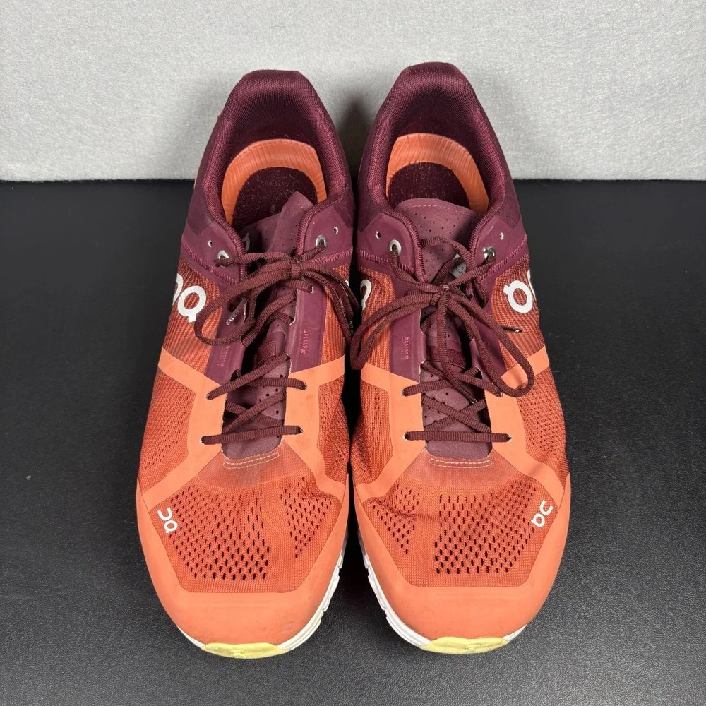 On Cloudflow Running Shoes Mens Size 14 Rust/Limelight Athletic Sneakers Lace Up